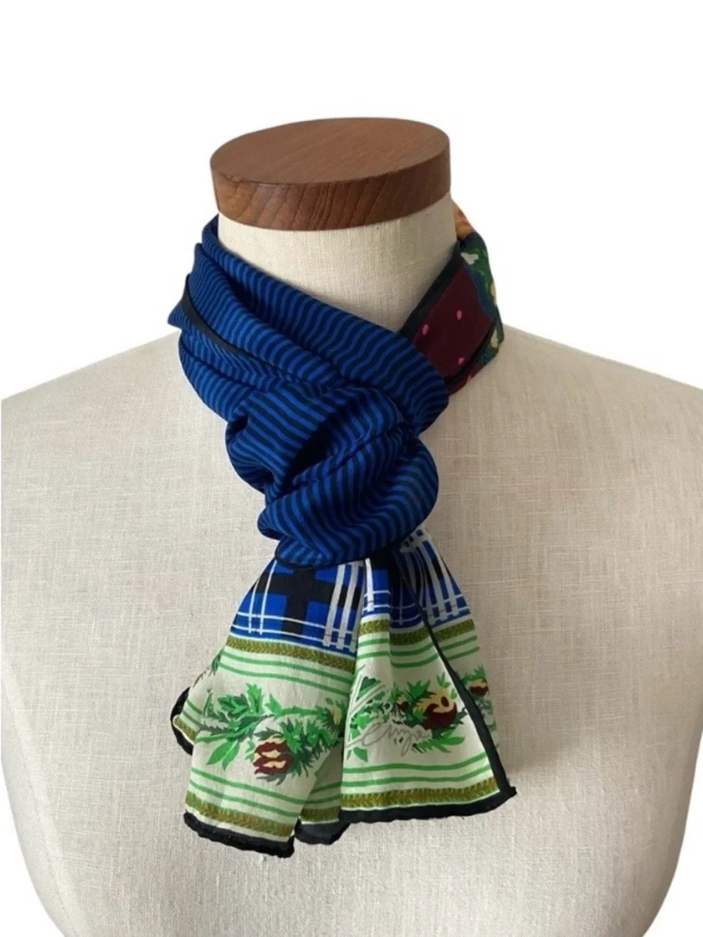 Vintage Kenzo Multi Print Silk Oblong Scarf